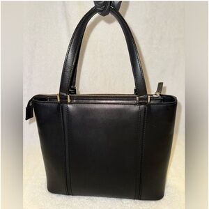 EUC, COA BURBERRY Vintage Logo Nova Check Tote Hand Bag, Black Leather, Silver